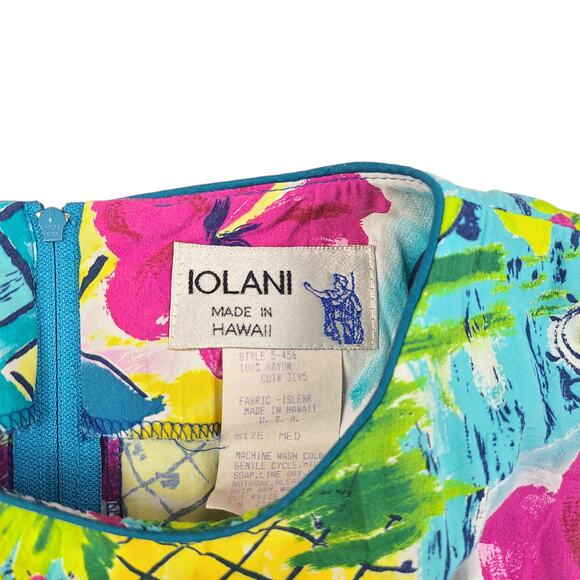 Vintage Iolani Hawaiian Dress Size Medium Maxi 100% Rayon Hibiscus Tropical - Picture 5 of 5